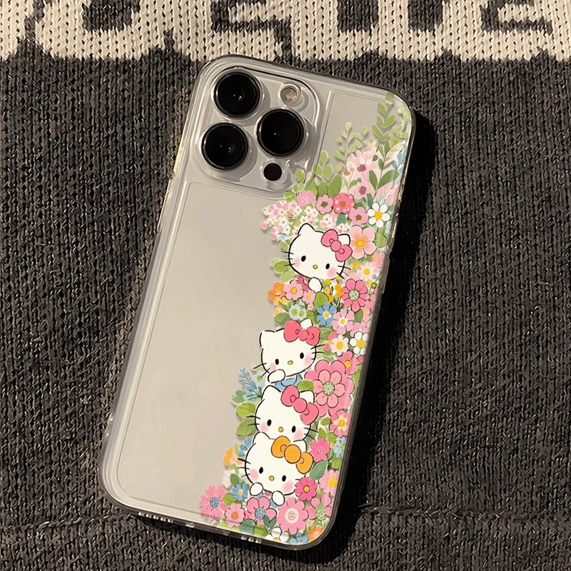 花朵kitty适用苹果16PROMAX手机壳iPhone15卡通14软壳13ins风12潮
