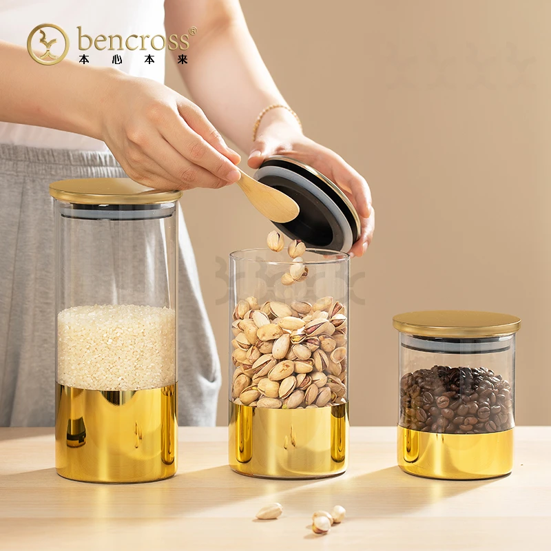 bencross/本心本来家用防潮带盖预包装玻璃透明密封罐咖啡茶叶罐