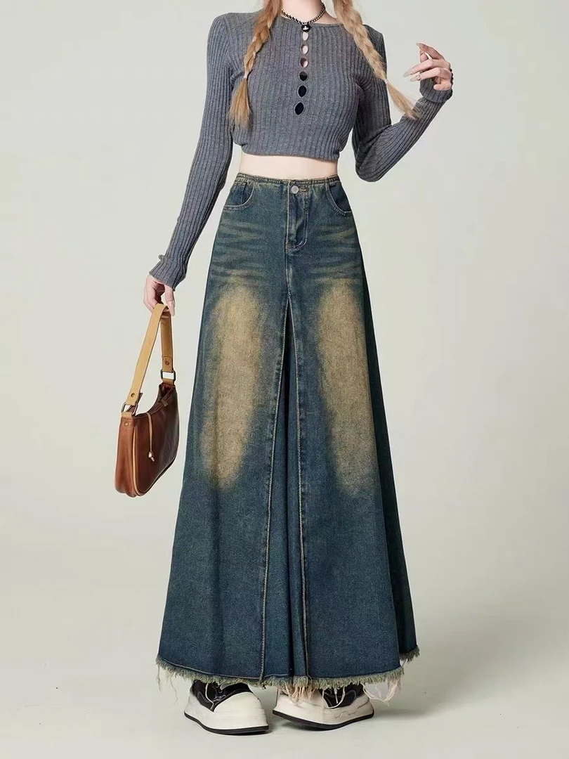 新款百搭通勤风小众设计气质高腰简约复古显瘦半身伞裙2025女