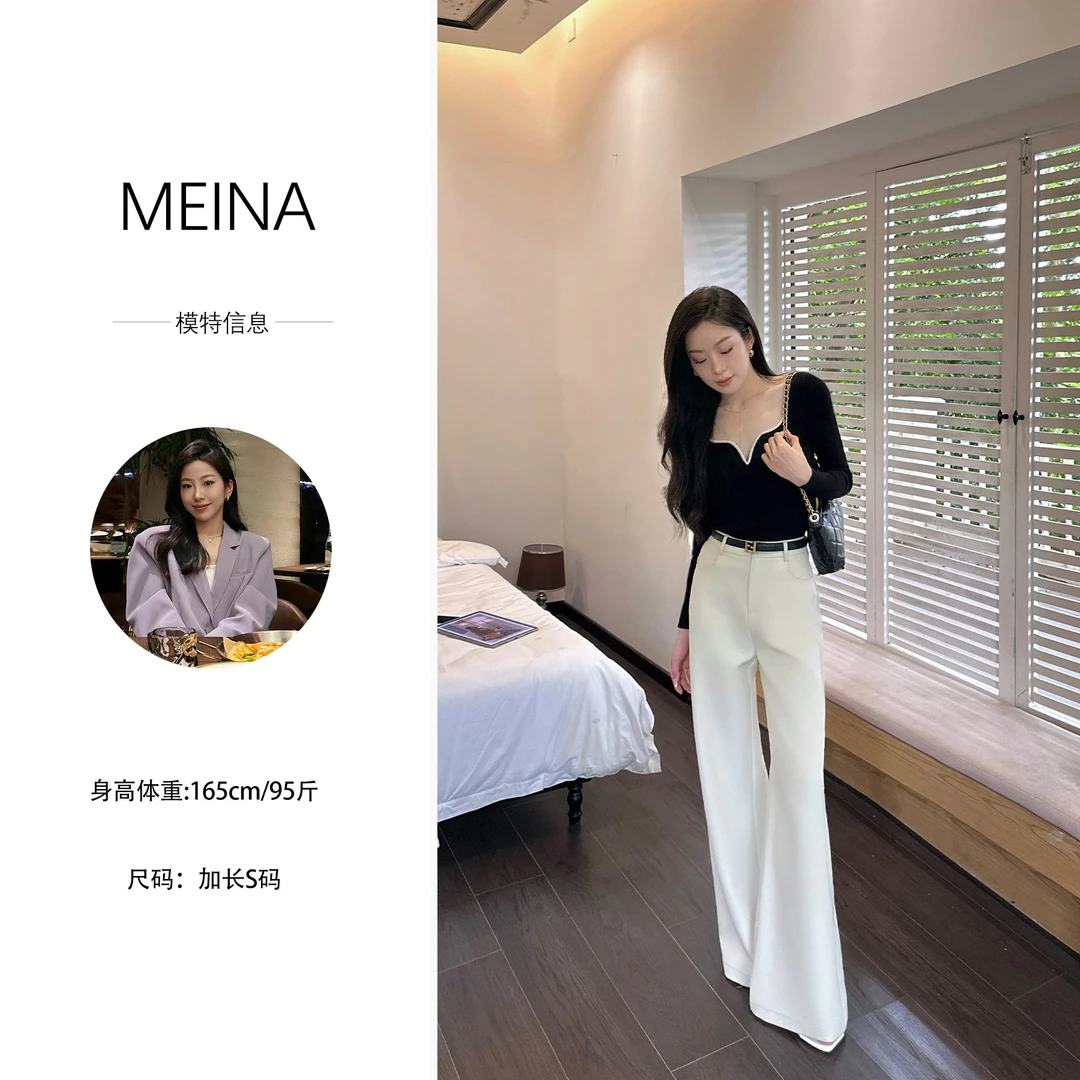 MEINA【云端秘境】白色气质2025新款阔腿直筒显瘦百搭高级感休闲裤