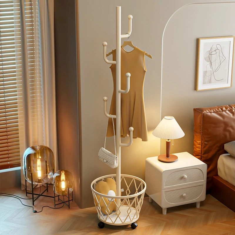 奶油风衣帽架落地卧室挂衣架简易立式家用客厅衣服衣物置物挂包架