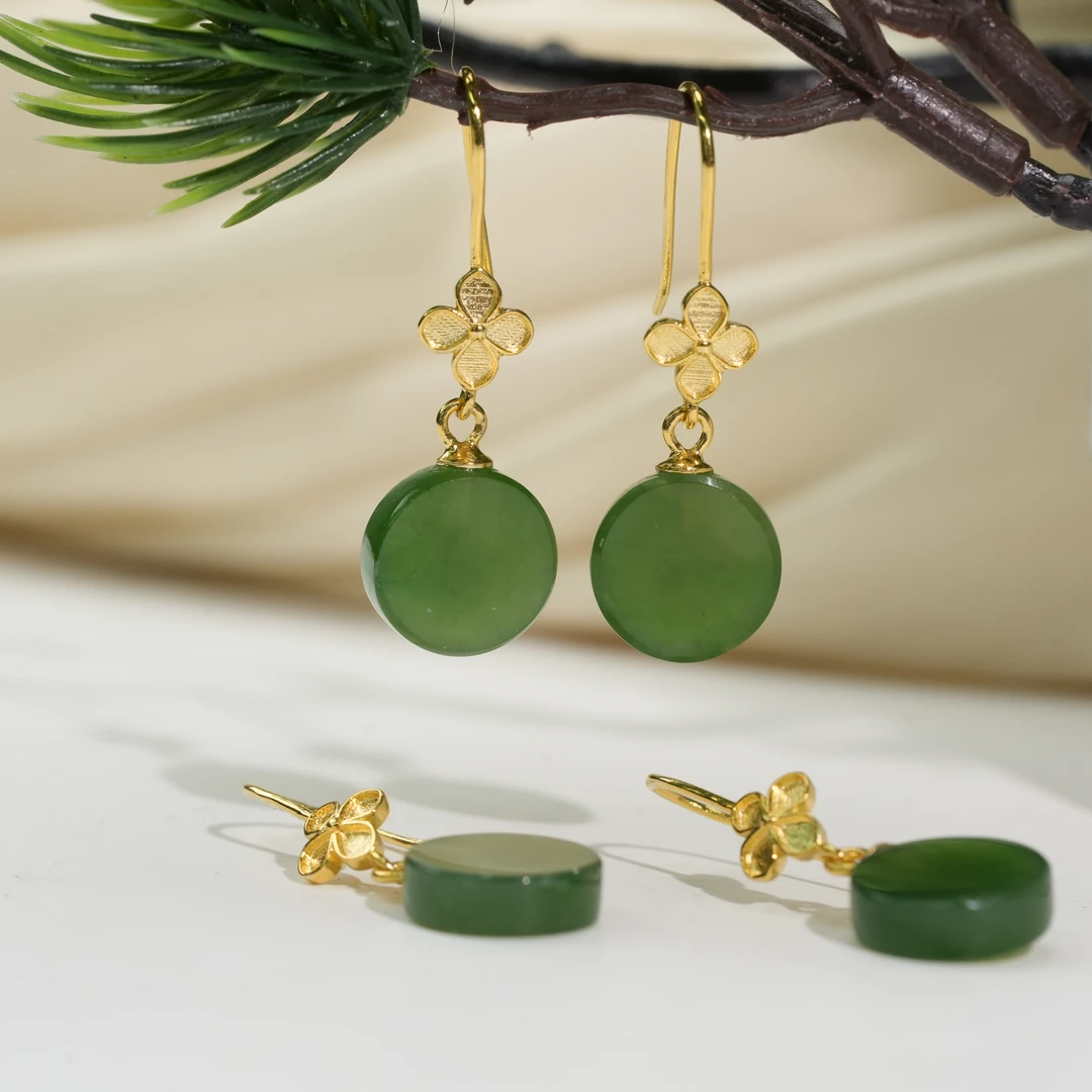 【小北珠宝】S925银和田玉耳钩约10*10mm【多样性发一件】28-AH54X819