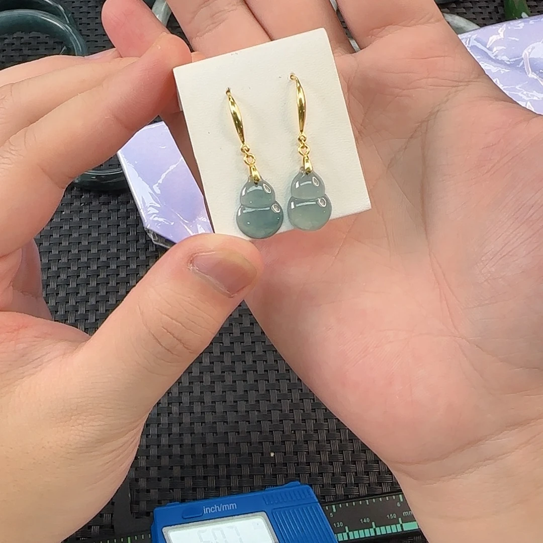 翡翠银S925镶嵌耳饰葫芦耳饰一对