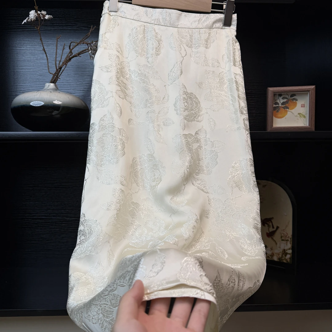 中式牡丹刻花百搭半身裙2553