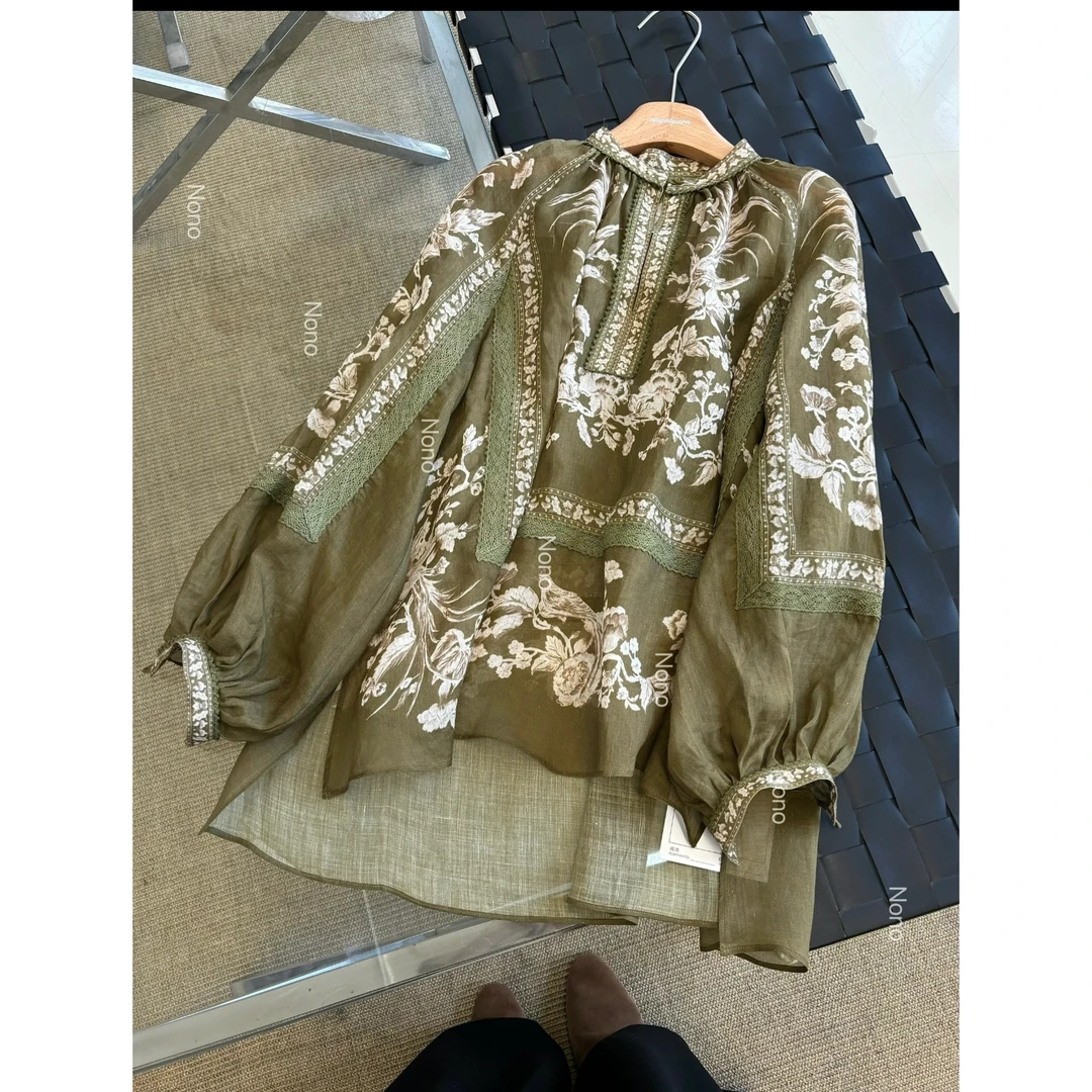 【苎麻】25夏季/波西米亚绮梦重工度假拼接蕾丝圆领上衣女衬衫