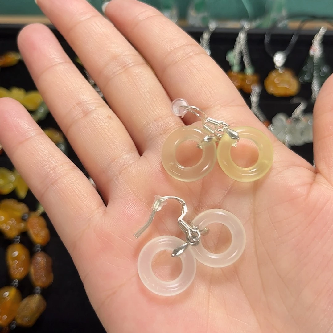 金***兰蛇纹石玉合金耳饰