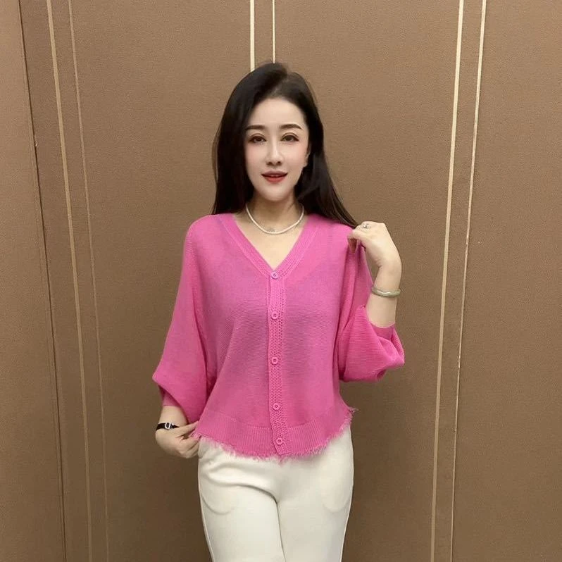 2025夏季新款蝙蝠防晒女针织衫上衣气质洋气薄款女装开衫小披肩潮