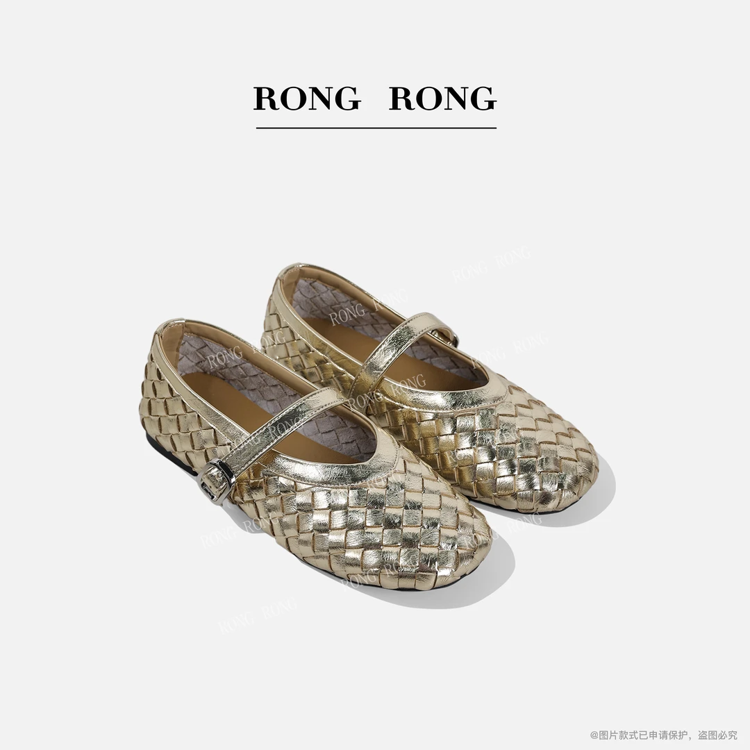 溶溶RONGRONG 牛皮编织羊皮垫脚复古圆头玛丽珍鞋单鞋9617-9