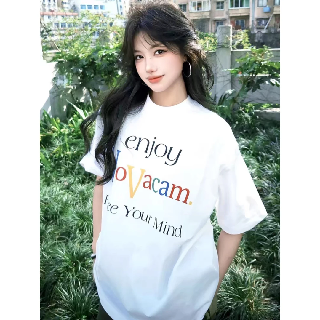 HandSeven美式vintage字母印花高街国潮圆领宽松休闲百搭短袖T恤