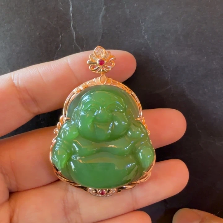 和田玉（碧玉）18K金镶嵌吊坠(不含链)