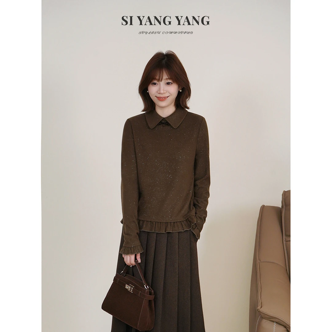 斯洋洋SIYANG冬季毛感超柔针织撒银亲肤通勤减龄上衣SY511A016SYY