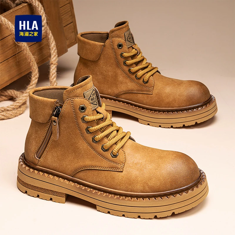 HLA/海澜之家2025秋季新款高帮舒适潮流百搭英伦风男士马丁靴D119
