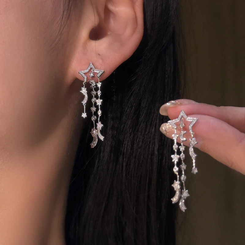 QANNA【彗星流苏耳钉】18K金设计款星星系列钻石耳环AF