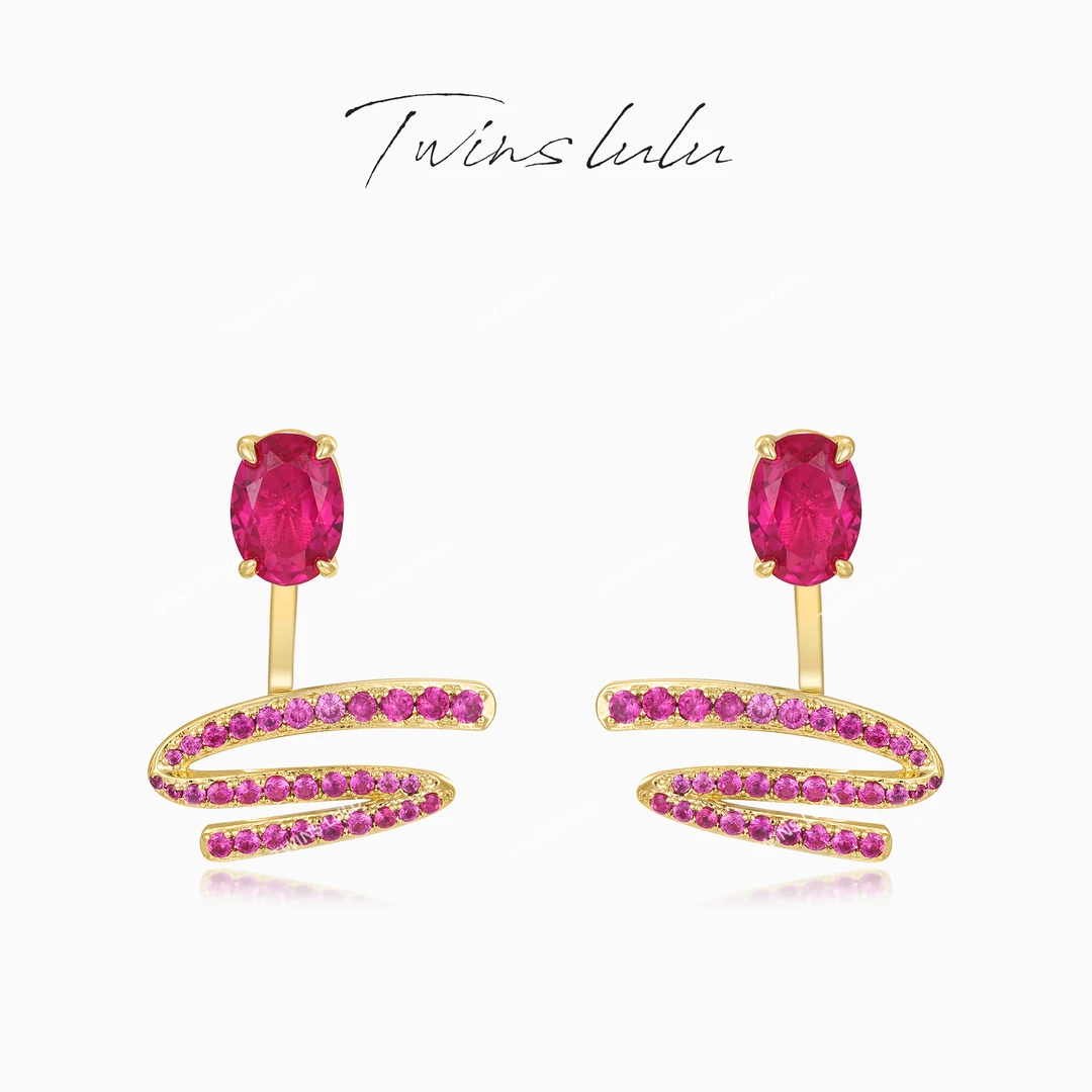 TWINS LULU 【红韵金蛇】精致时尚百搭轻奢风圆形红色耳环TSL3251