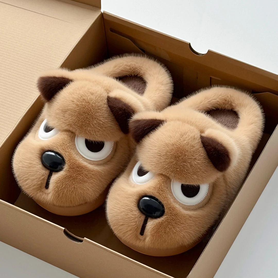 生气小狗棉拖鞋男款冬季2025新款室内家居防滑保暖毛绒可爱棉拖鞋