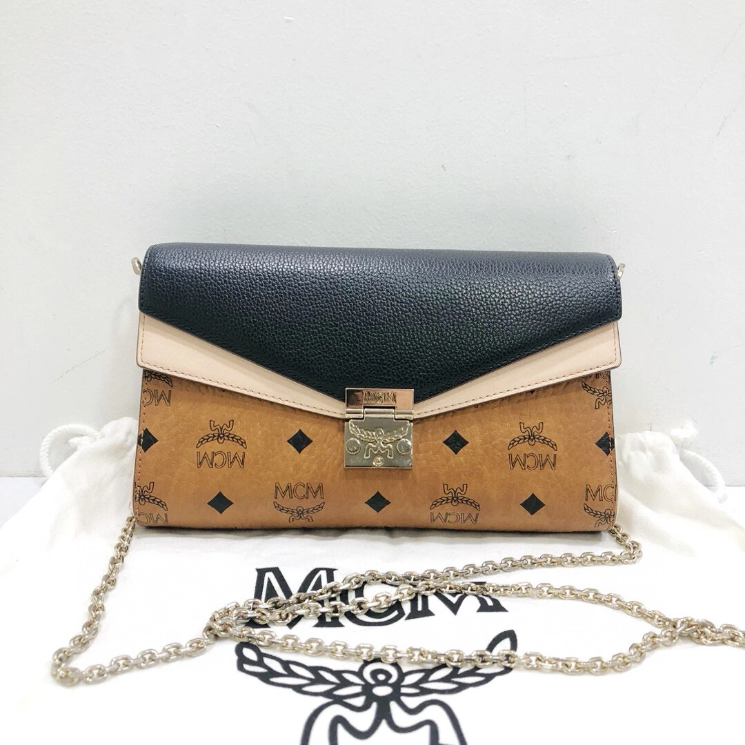 95新 MCM 干邑色拼皮woc链条包