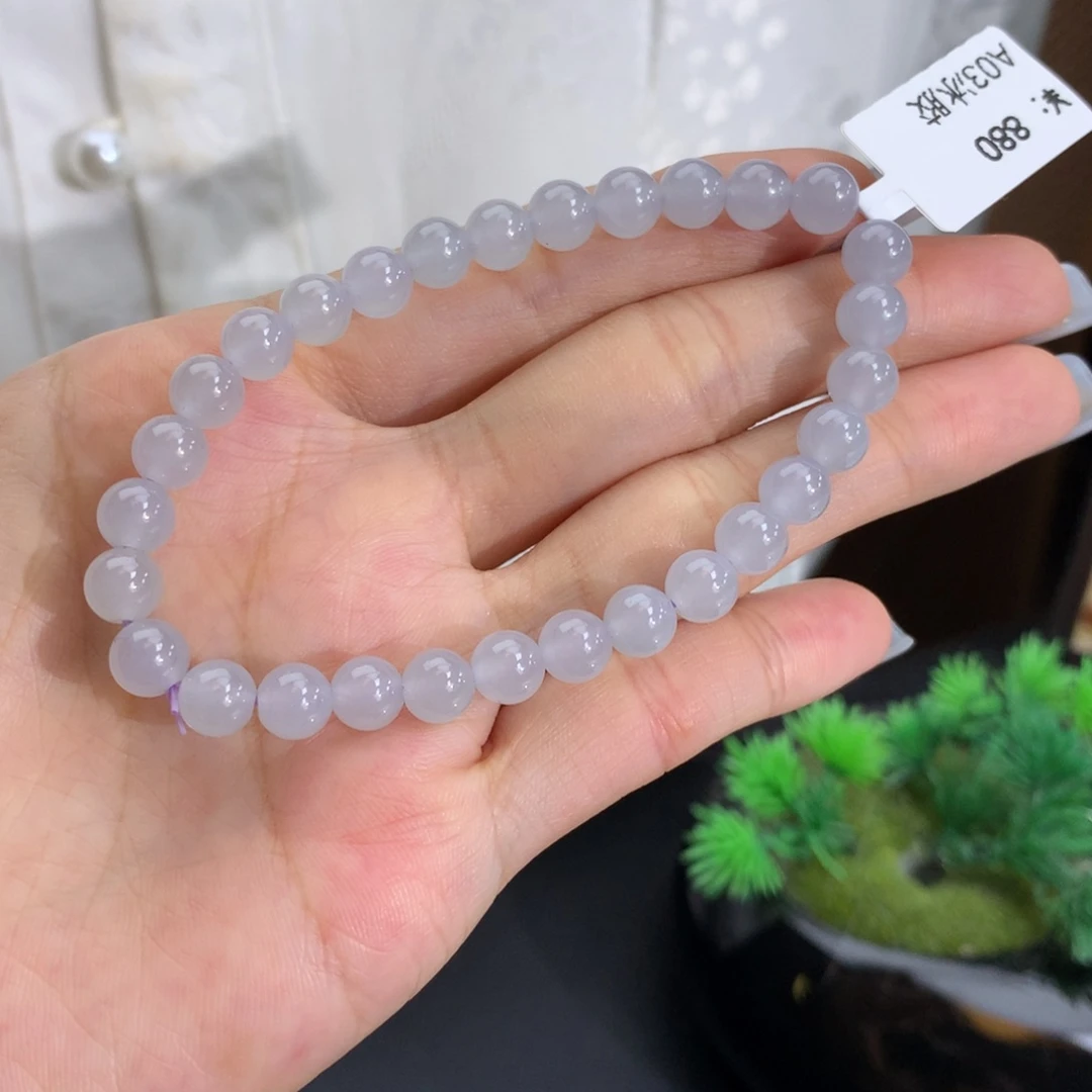 翡翠未镶嵌手串卡6.3冰胶淡淡淡紫手串