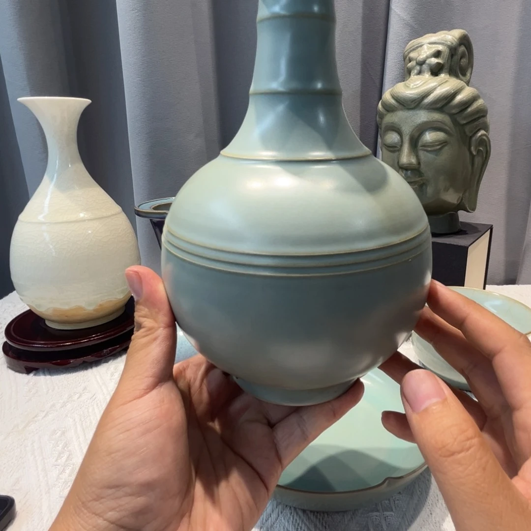 摆件高*汝窑竹节瓶