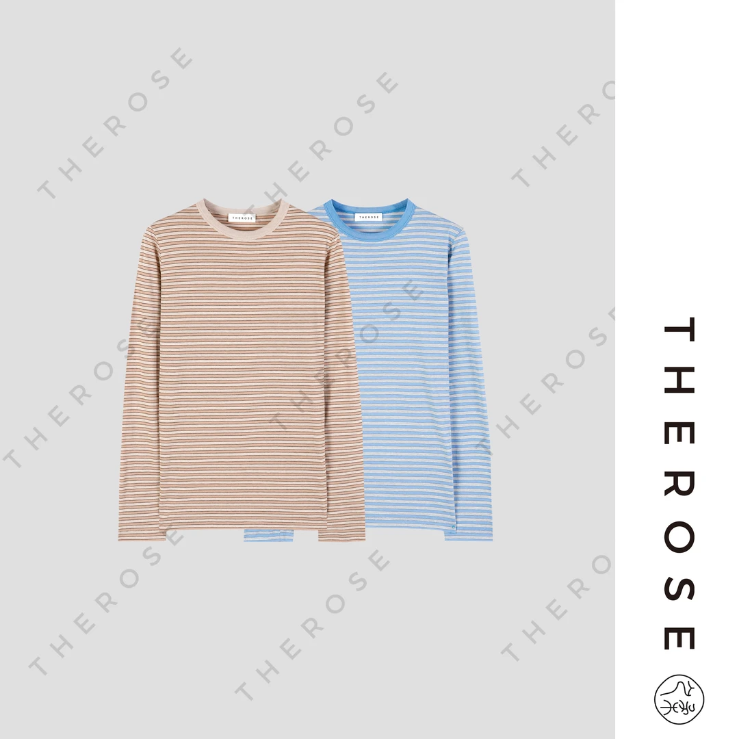 之柔【 理想周末 长袖】时尚百搭休闲条纹撞色上衣舒适透气圆领T恤