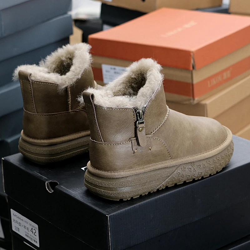 8703全羊毛内里真皮防水时尚侧拉链雪地靴女冬季加绒加厚保暖棉靴