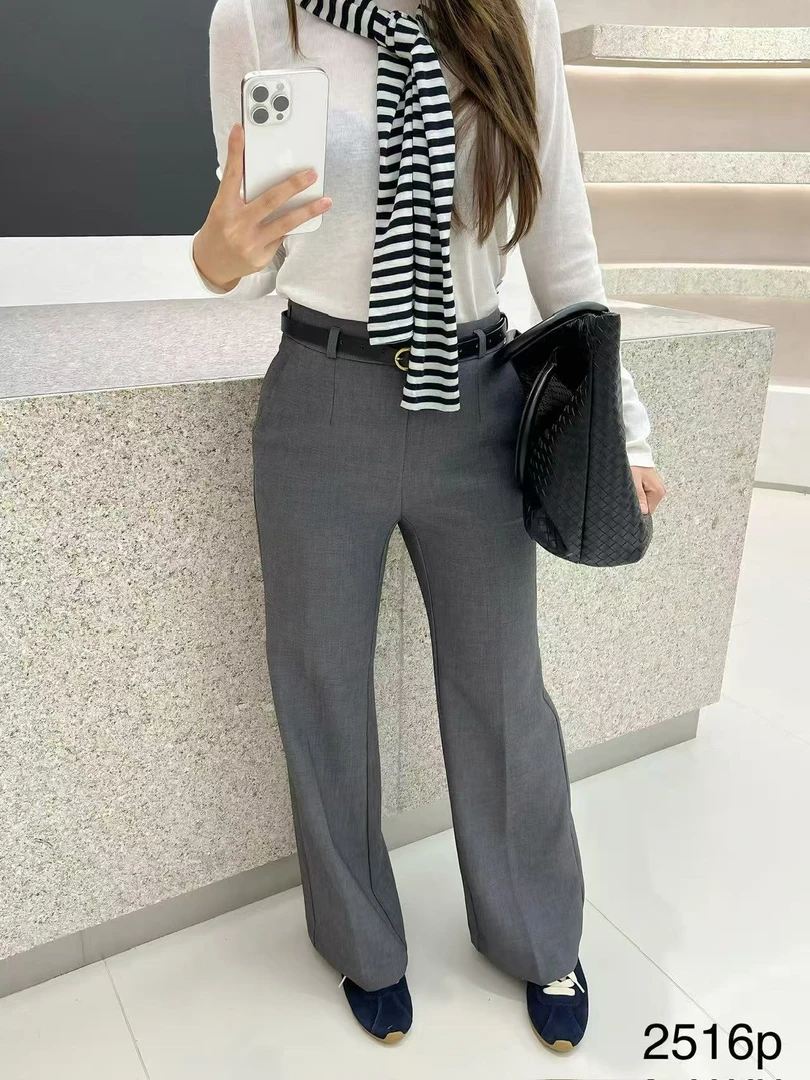 25秋季通勤百搭西装直筒裤简约纯色显瘦长裤女 222516P