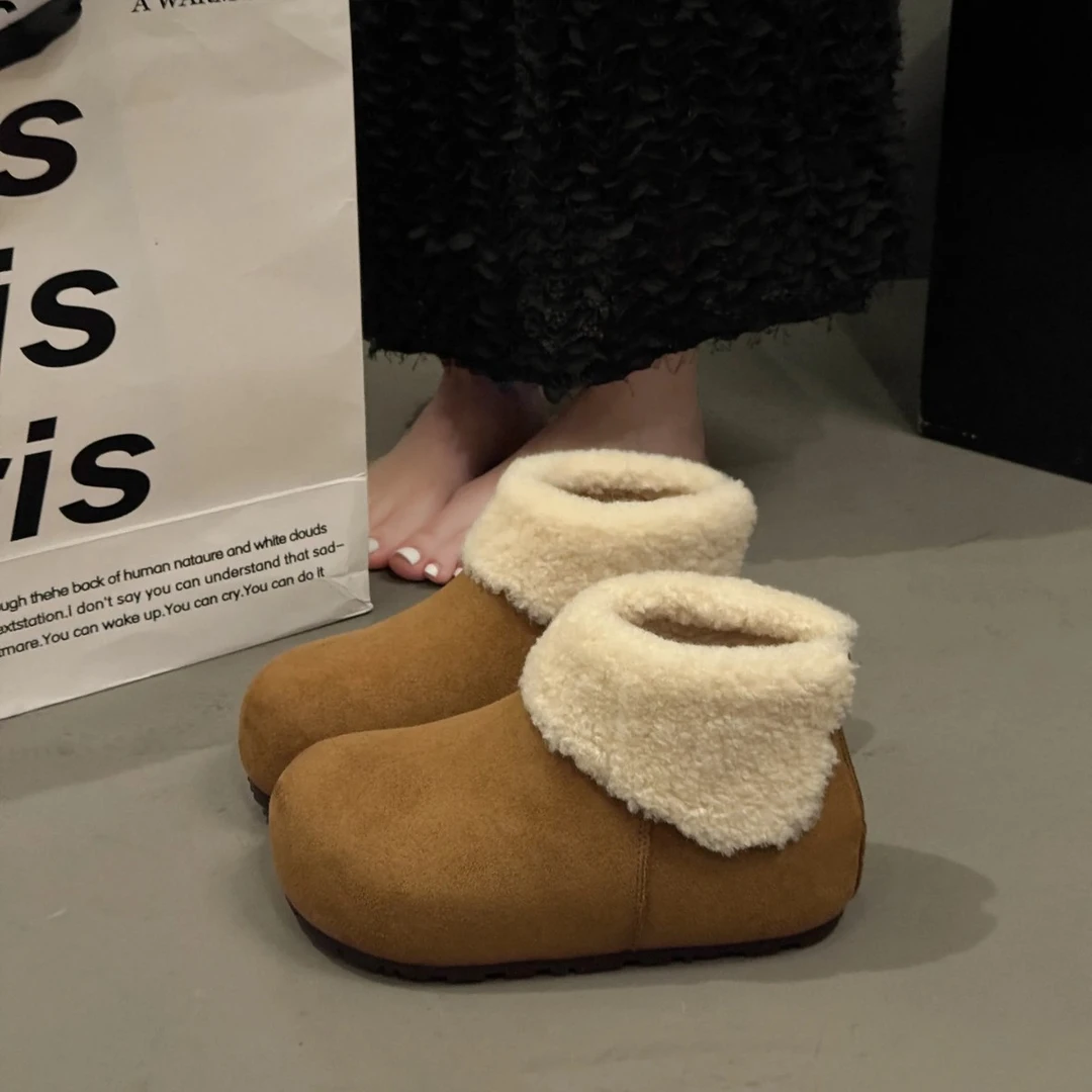 百搭厚底内增高加绒全包勃肯鞋女一脚蹬保暖雪地靴冬季毛绒棉鞋女