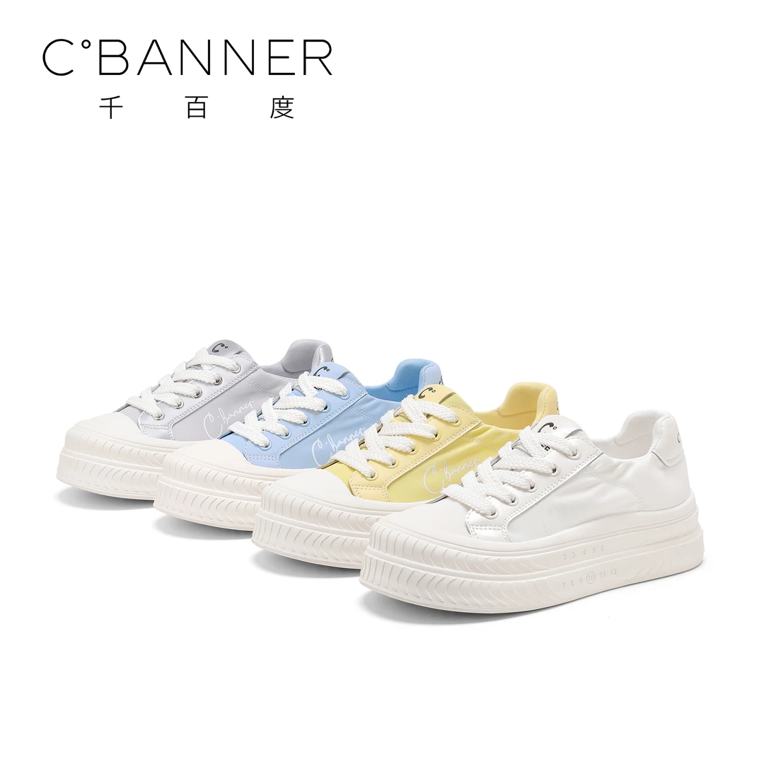C.BANNER/千百度厚底帆布鞋女2025新款时尚百搭透气松糕休闲板鞋