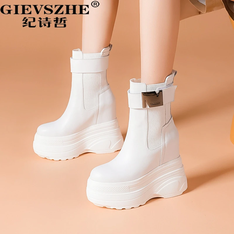纪诗哲女靴厚底内增高长筒靴女秋冬新款时尚潮流百搭高跟马丁靴