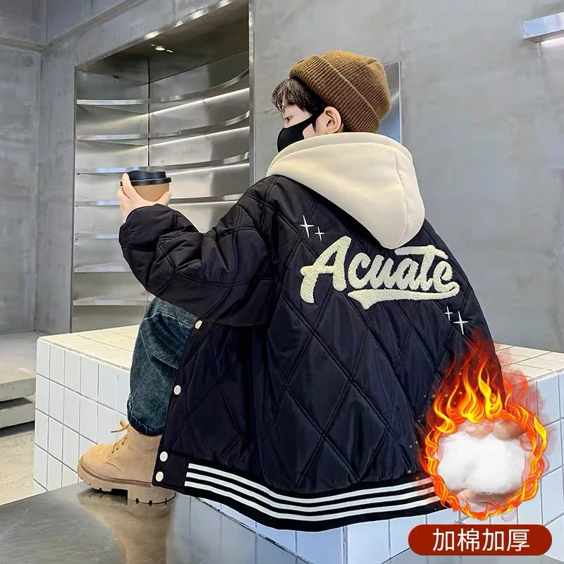 男童夹棉加厚外套2026新款大童秋冬季二棉服儿童棒球服冬装夹棉衣