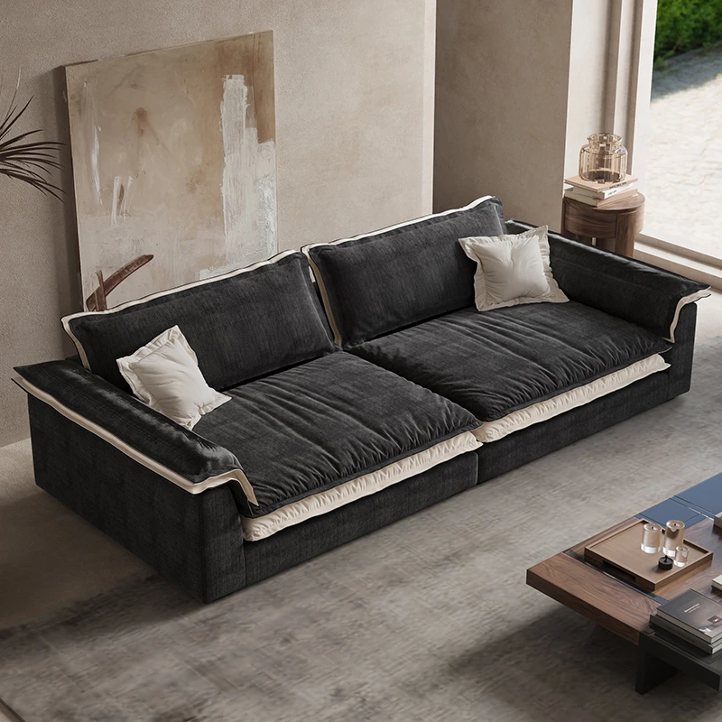 2025新款意式极简沙发客厅一字型直排超宽坐深轻奢高靠背布艺沙发