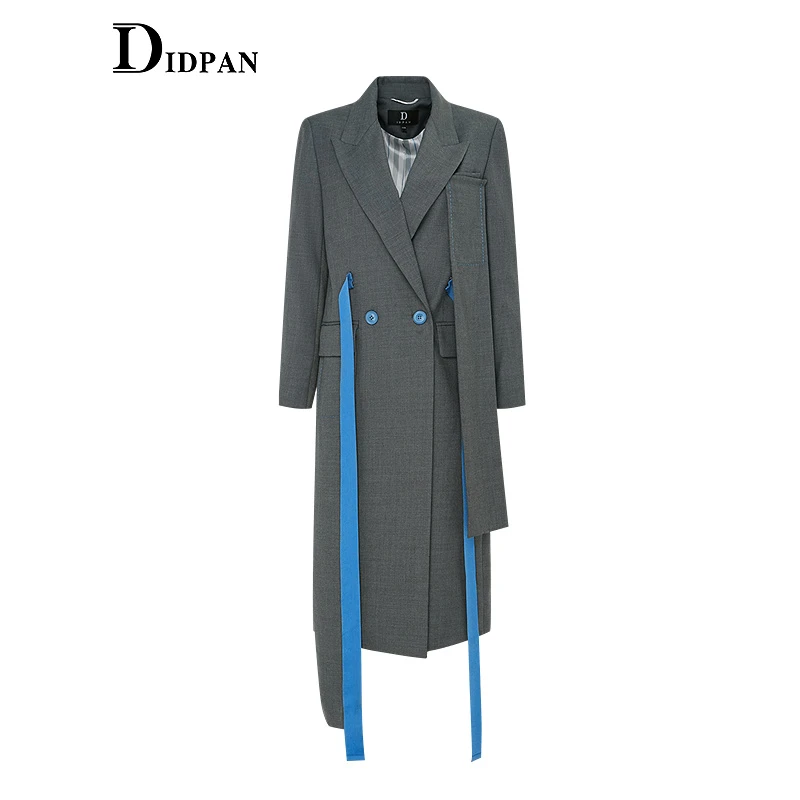 IDPAN商务高级感时尚气质简约通勤西装长款外套女2E1W61003