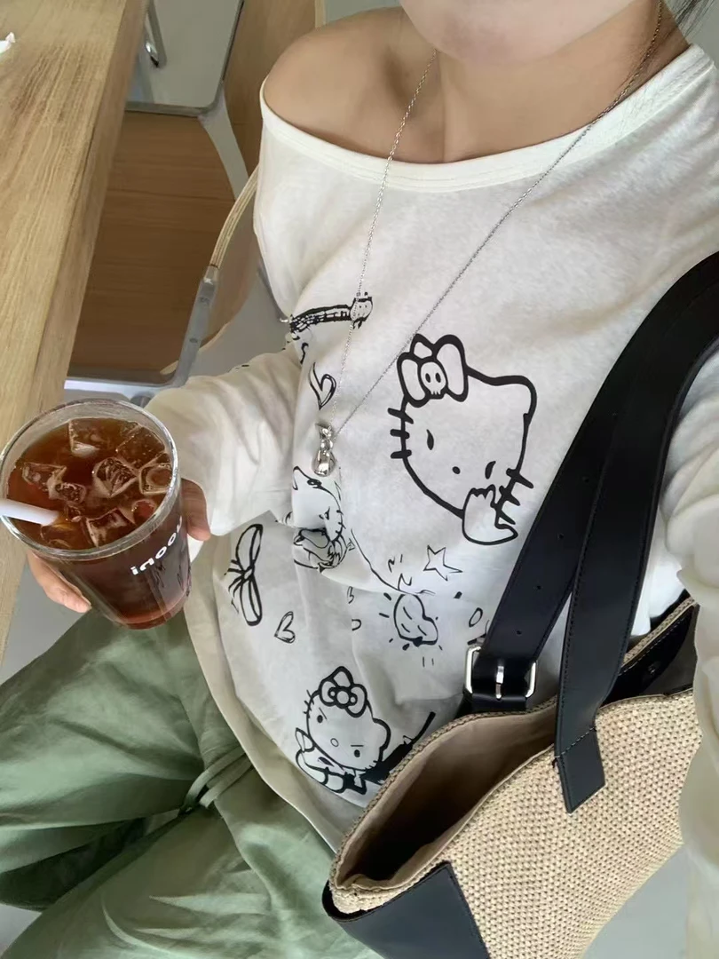 IU（1iu3312#）是kiti耶！舒适斜肩印花长袖T恤 5-8