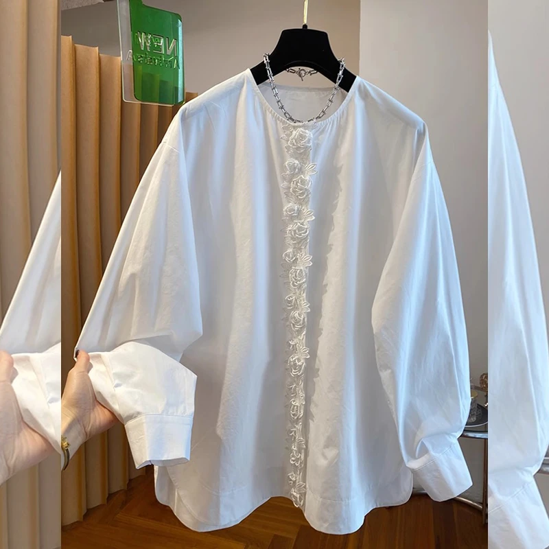 高级感重工立体花朵衬衫上衣女早春新款好看百搭宽松显瘦衬衣减龄