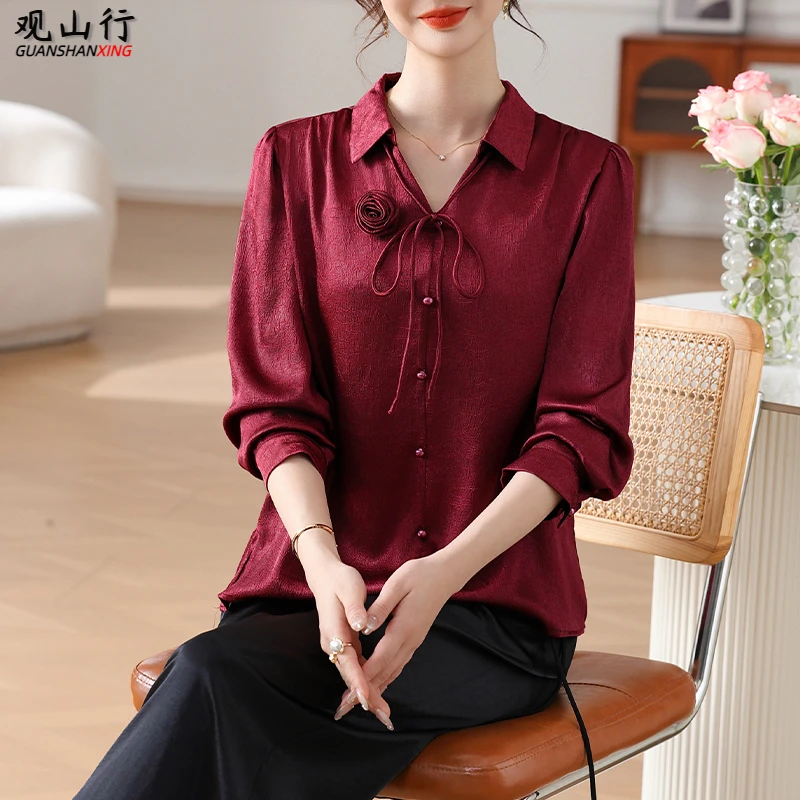 喜妈妈婚宴装春夏季仿真丝衬衫上衣母亲节衣服喜婆婆礼服平时可穿