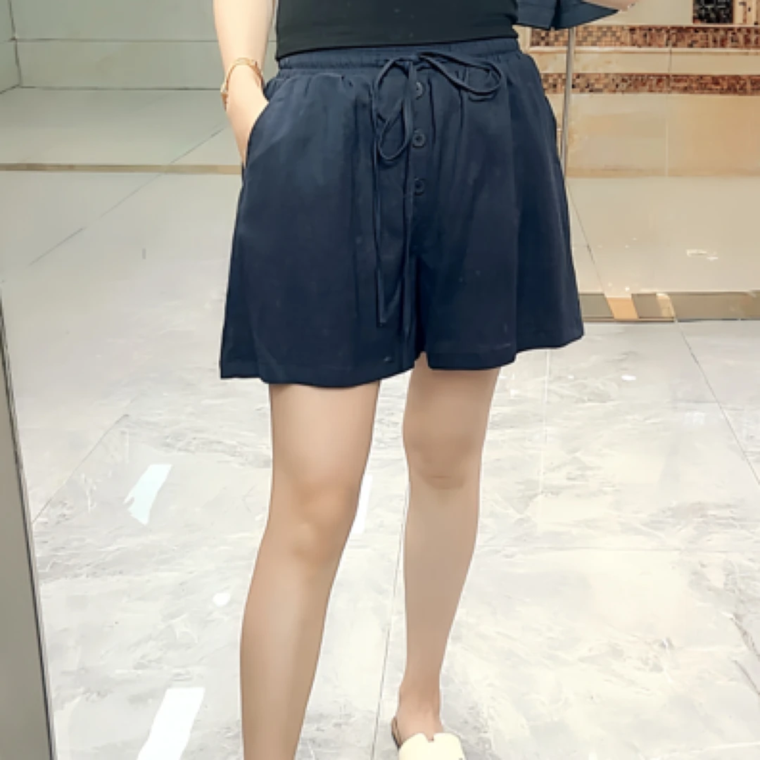 高腰休闲薄款外穿短裤老钱风休闲风夏季时尚女装沙滩麻裤