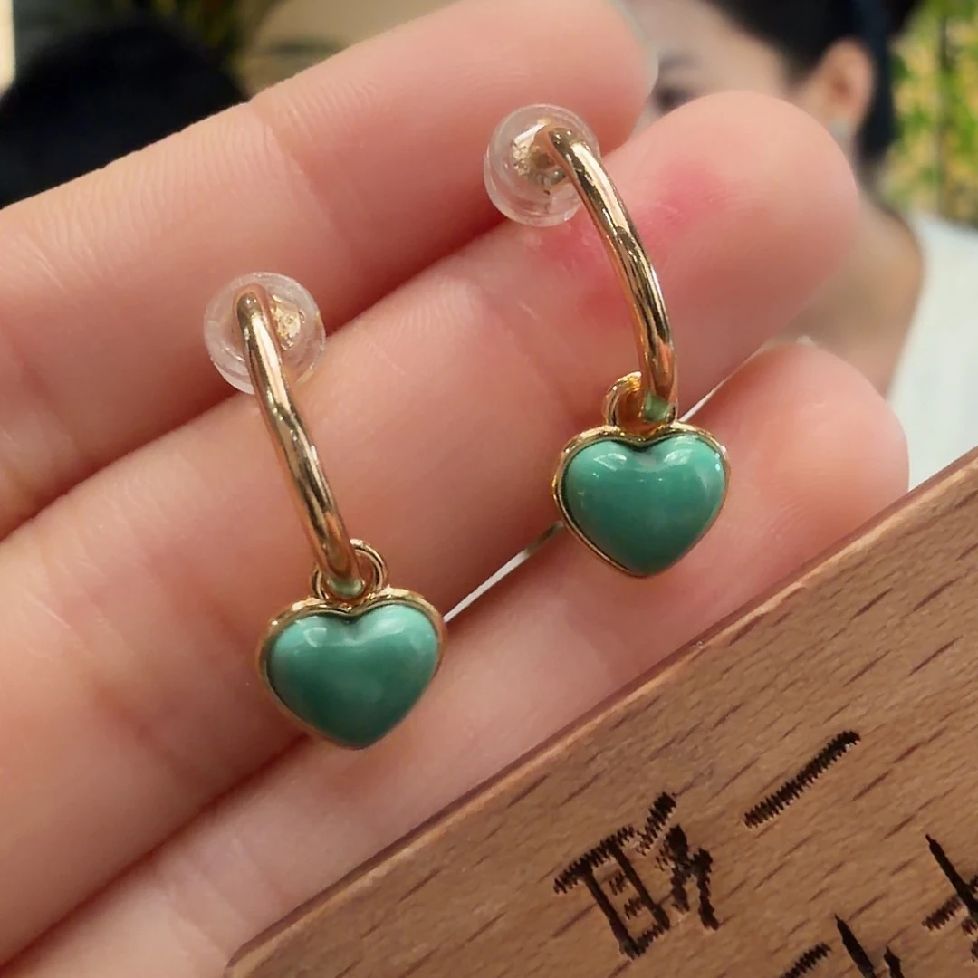 绿松石银S925镶嵌耳饰