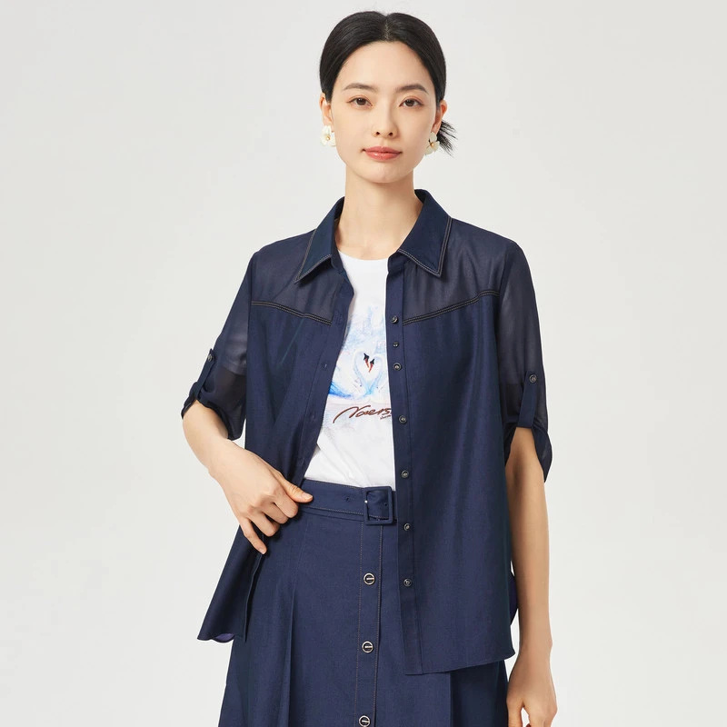 【岚岚专属】【莱赛尔】时尚气质短袖开襟衬衫女