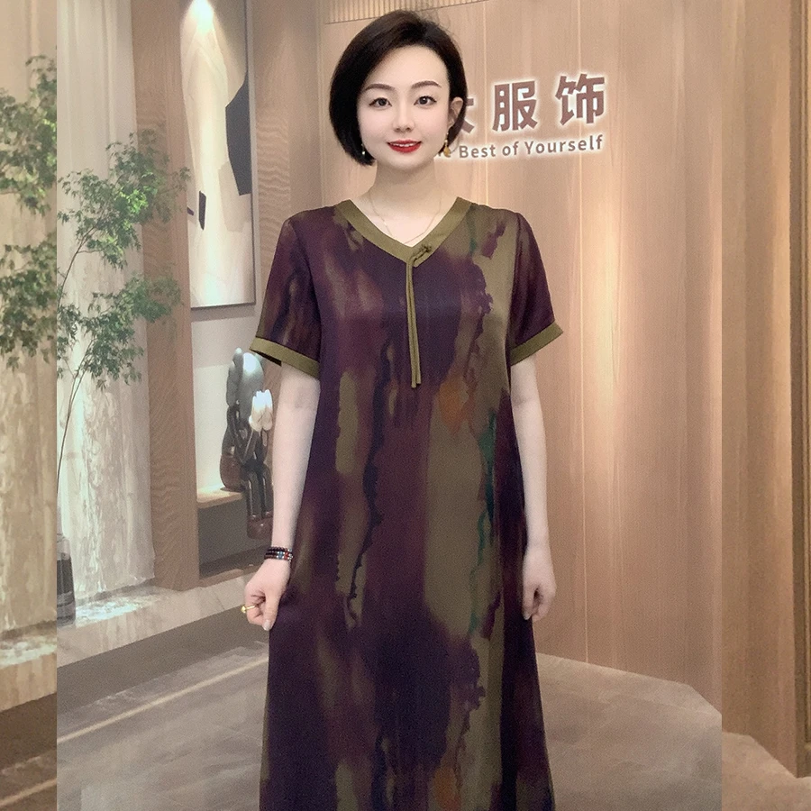 夏季万紫千红中长款气质连衣裙