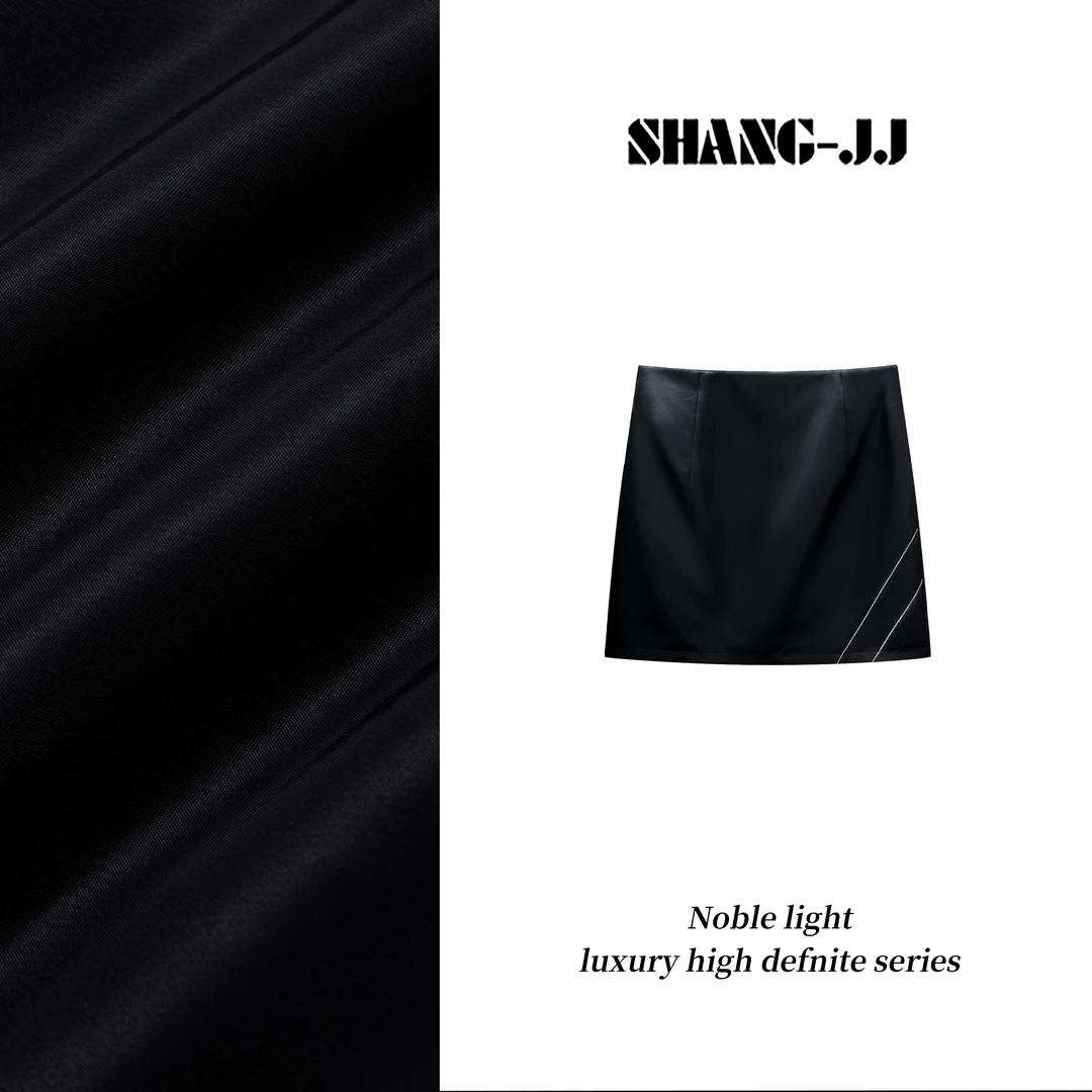 SHANG-JJ【线条半裙】25ss新品光泽感不透风保暖半身裙q133349p