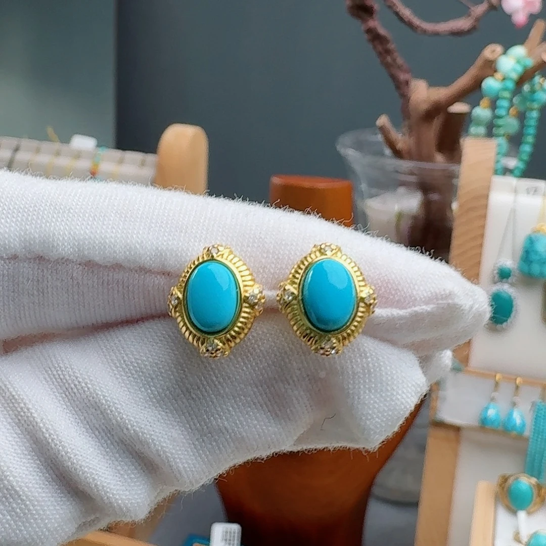 绿松石未镶嵌耳饰耳钉