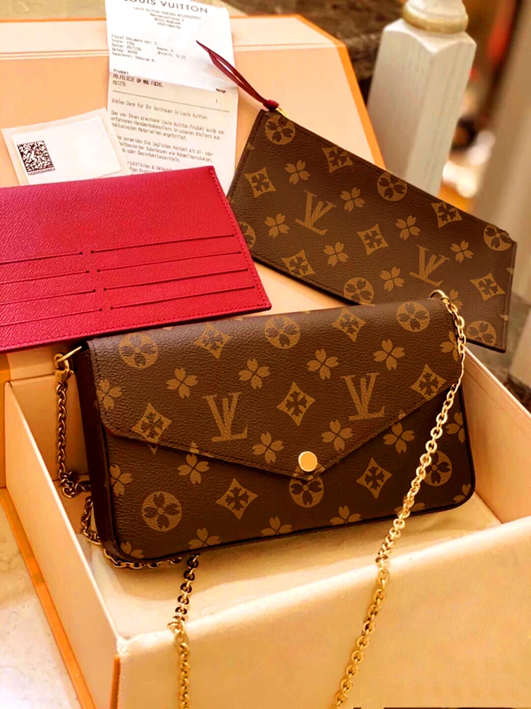 香港正品奢侈品链条老花信封包三合一斜挎小包麻将包女包真皮时尚