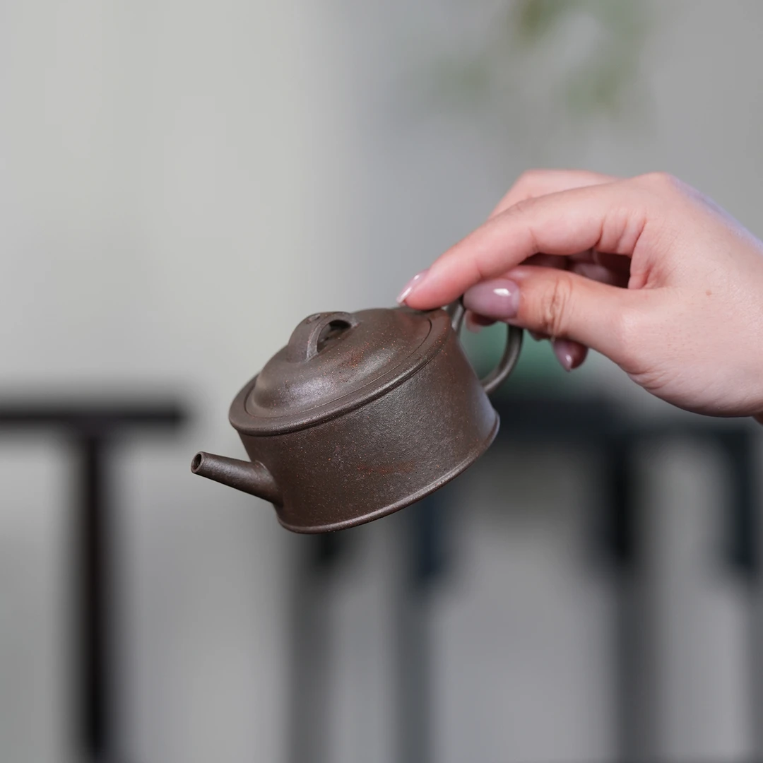 井礼柴烧方瓦壶 紫砂柴烧紫泥手工小容量文人小品130cc