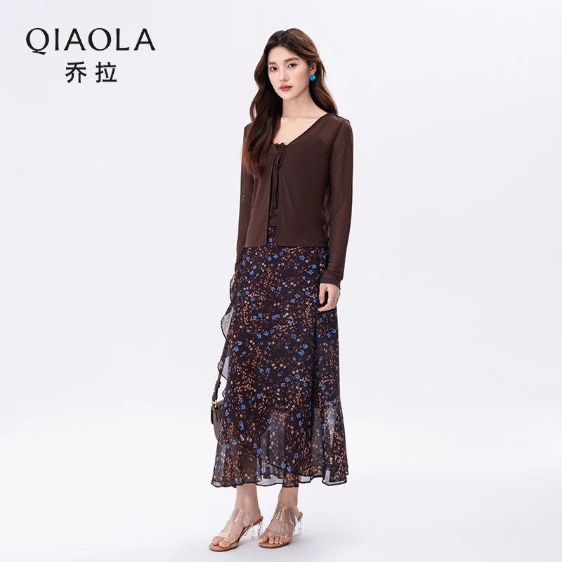 QIAOLA/乔拉【洛神花信】夏季新款上衣吊带碎花半裙时尚套装