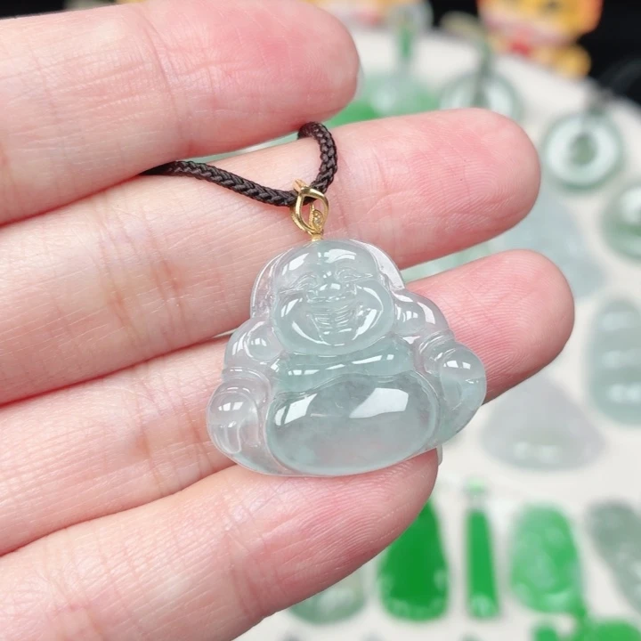 翡翠18K金镶嵌颈饰缅甸天然A货翡翠