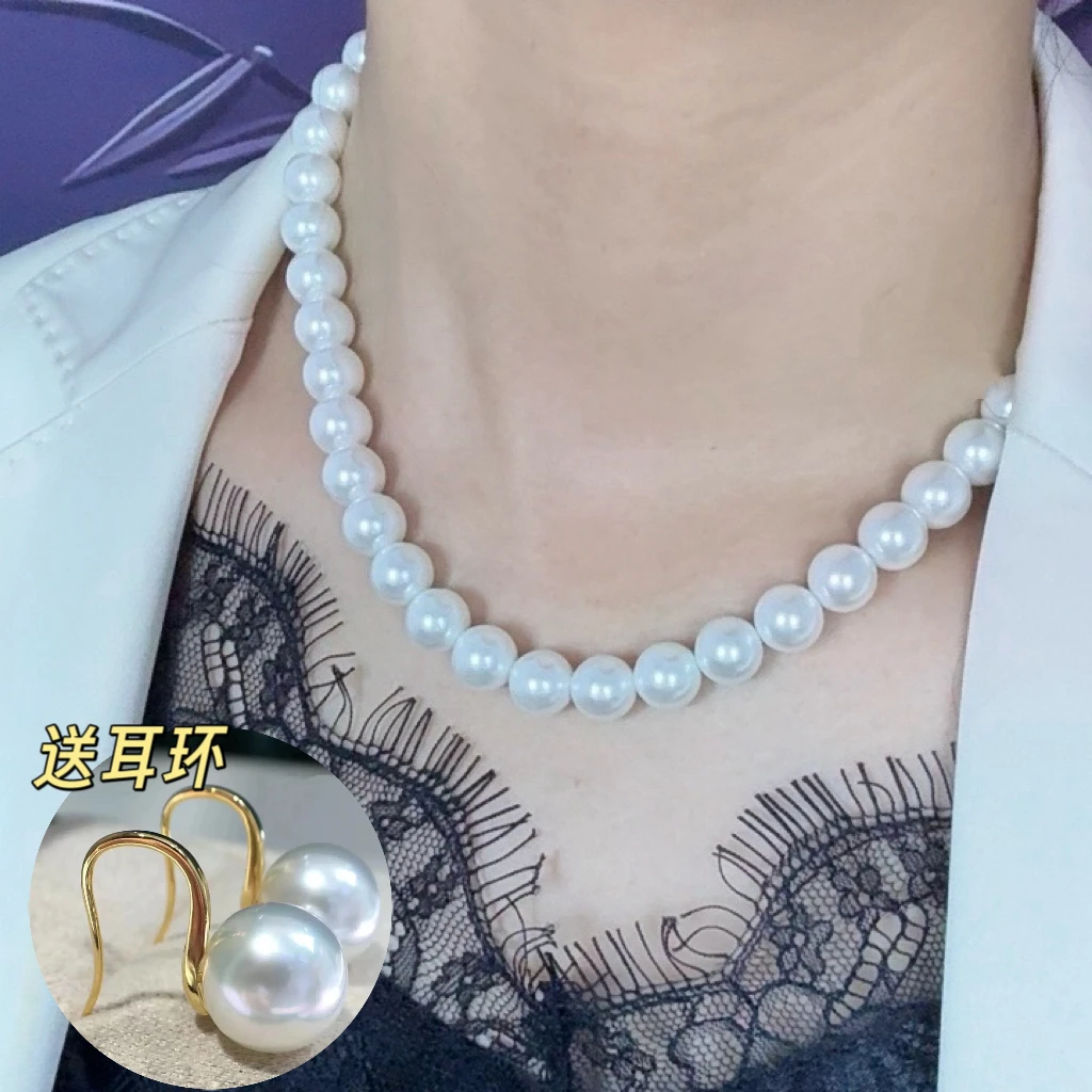 链子925银 奥白色贝珠正圆无暇圆珠项链全珠式减龄款优雅时尚