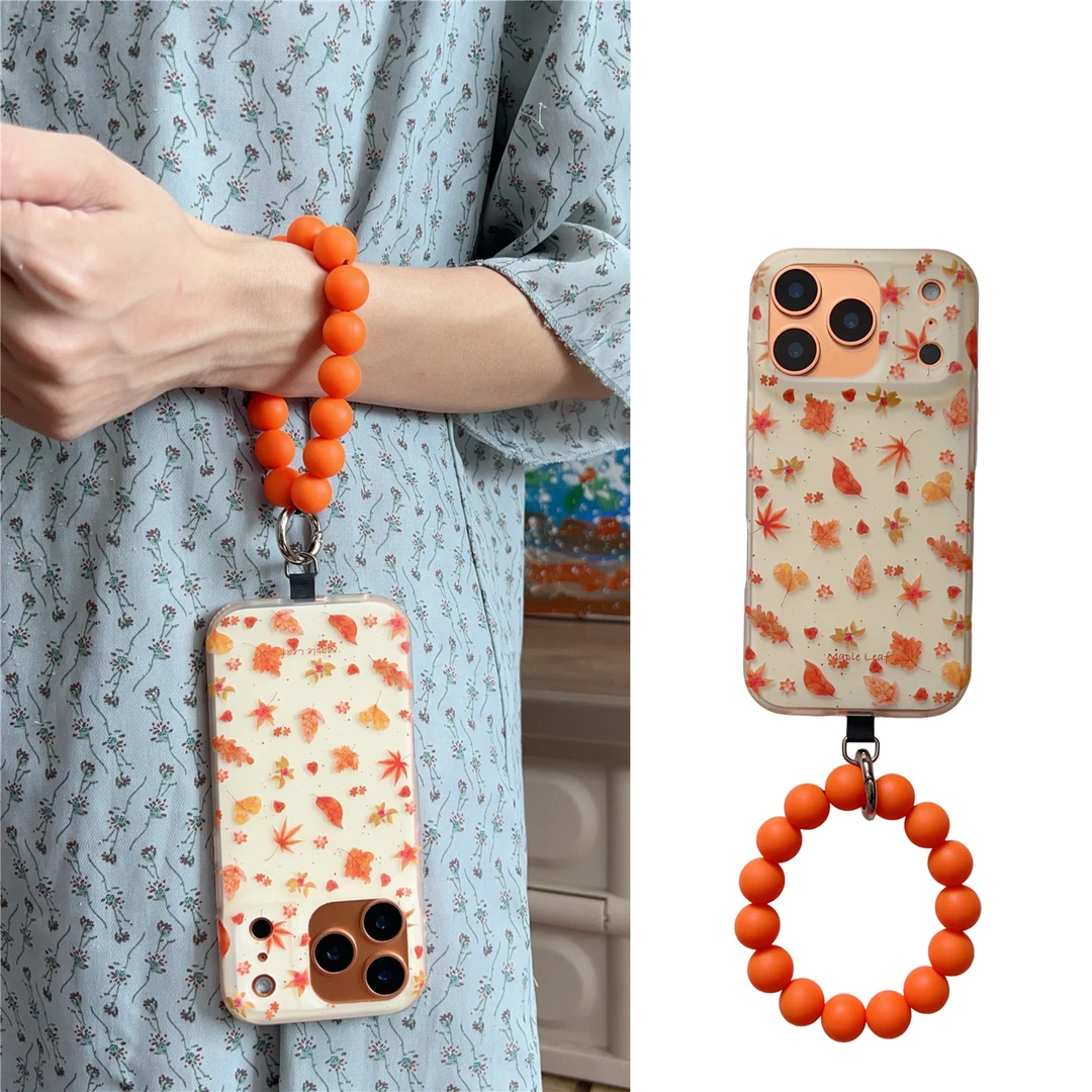 秋日落叶枫叶适用苹果15promax橙色手链16圆环iphone17pm手机壳14