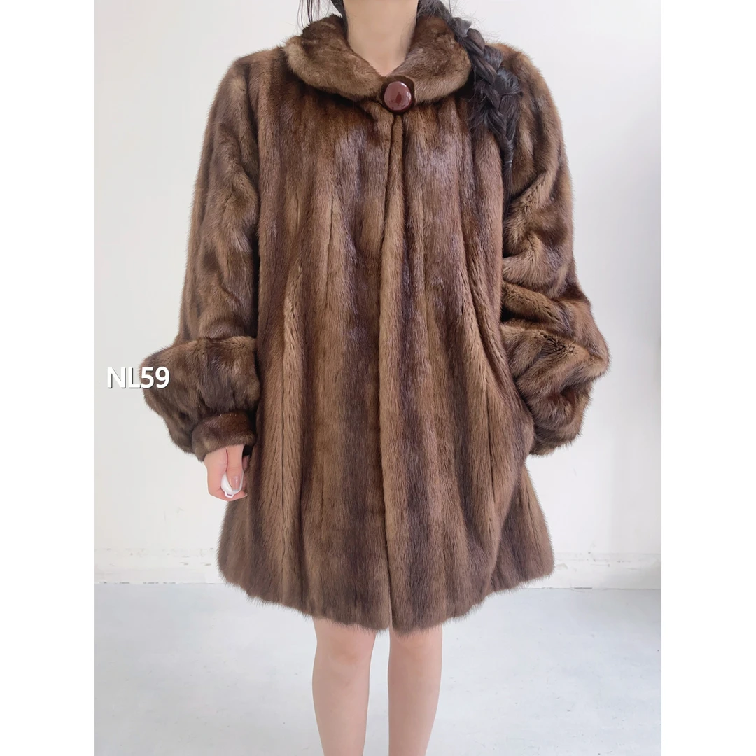 【NL59】3XL 冷茶棕中长款全抽水貂（肩44胸120衣80袖63）11059