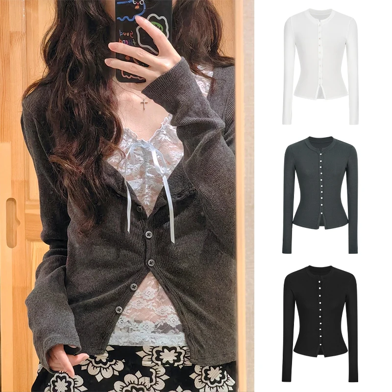 大U领甜辣短款针织开衫小个子薄款气质上衣外搭