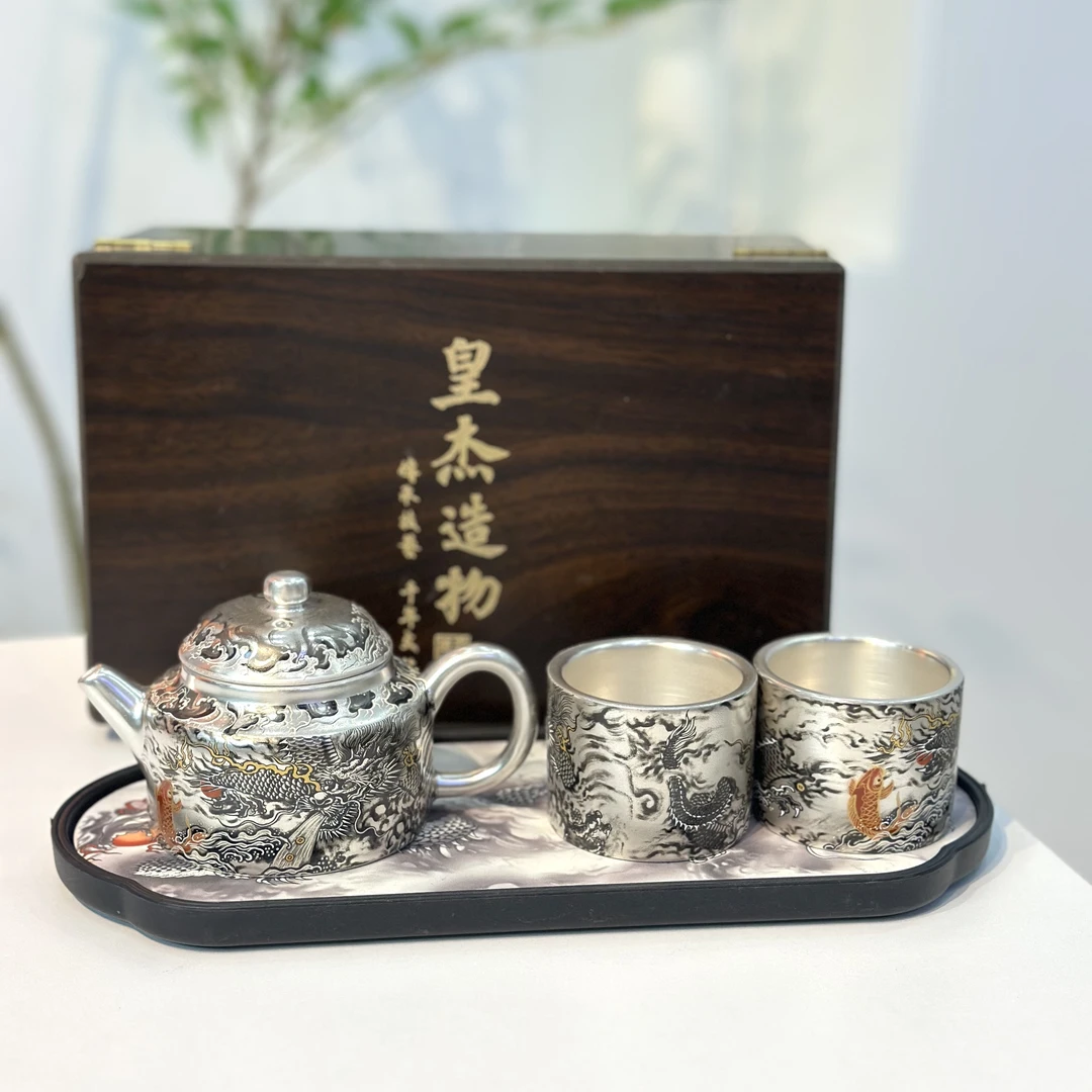 周鸿杰-墨龙礼盒（一壶两杯）+茶盘@ZHZ102鎏银999