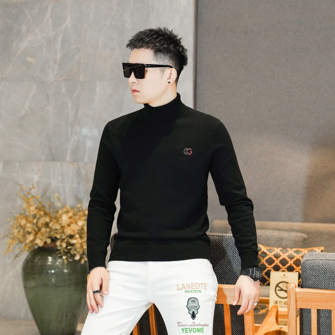 黑色高领羊毛混纺针织衫男长袖休闲翻领毛衣潮穿搭2025冬季85057